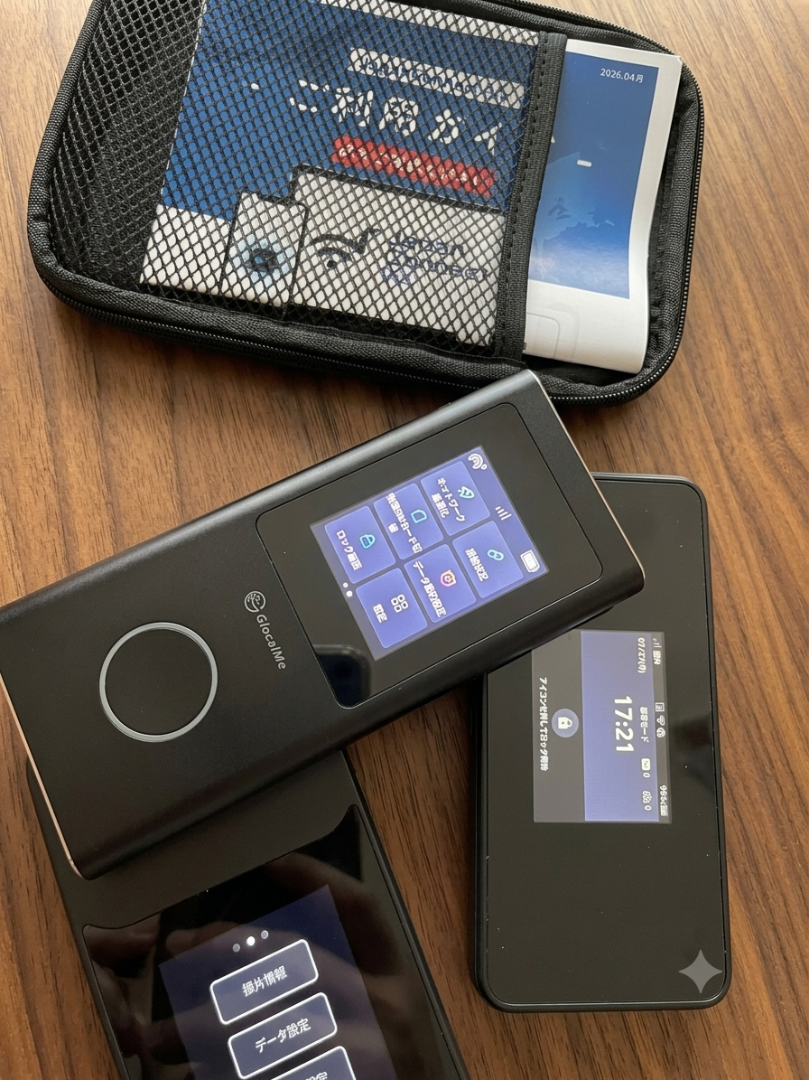 貸出WiFiルーターと同梱ポーチ